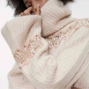 Zara Special Edition Wool Mohair Blend Beaded Turtleneck Sweater